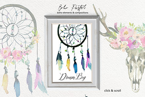 Boho Pastel Watercolor Flowers Set