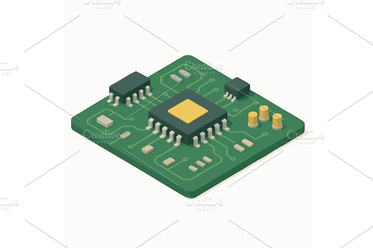 Isometric Electronic Circuit Board, a Technology Illustration by AlexArt