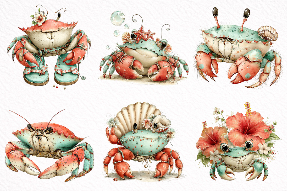 Whimsical Summer Crab Clipart, an Illustration by DreamArtGraphic (Photo 7 of 8)