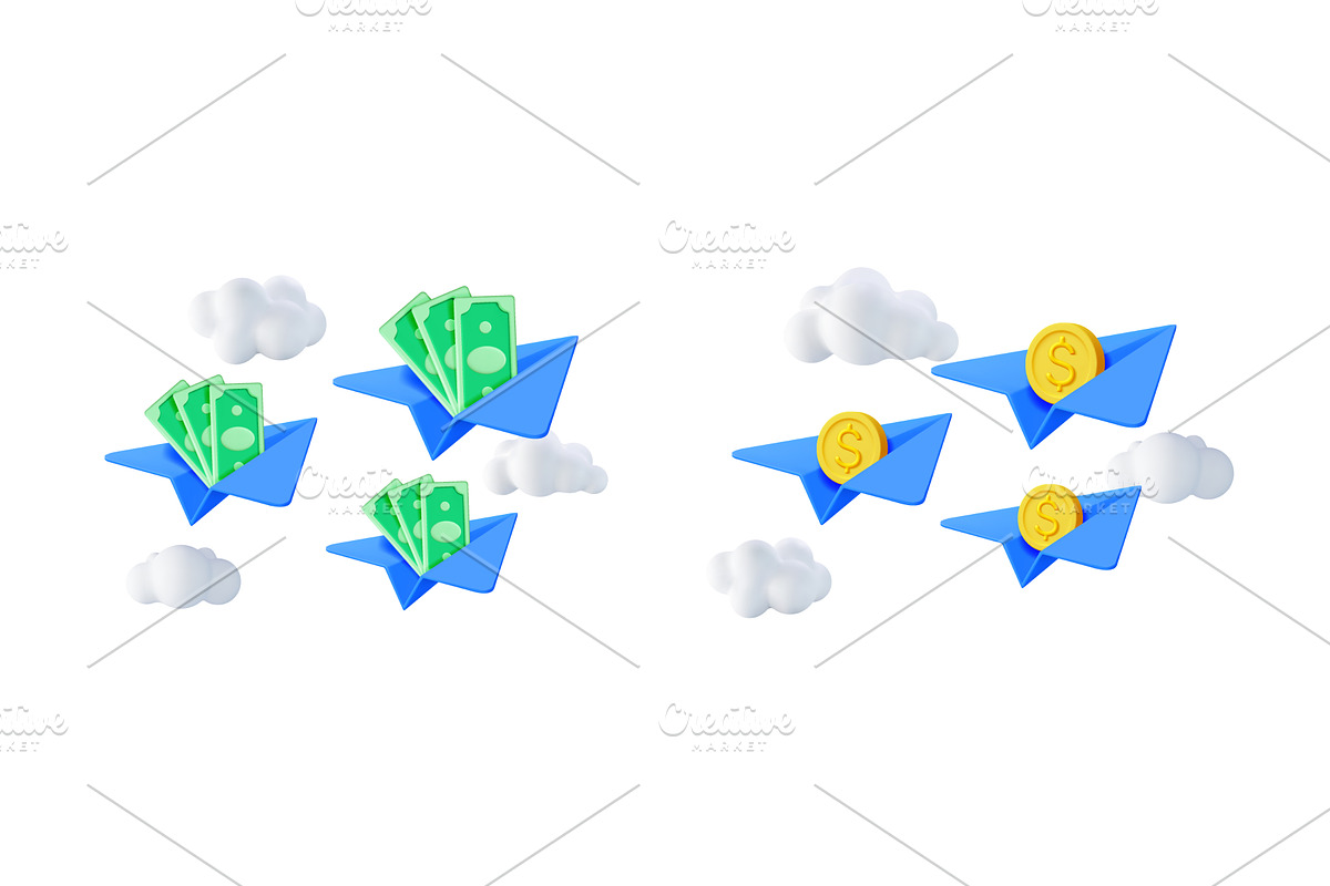 Paper planes carrying dollar bills, a Finance Illustration by Abscent