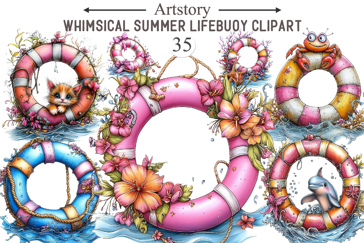 Whimsical Summer Lifebuoy Clipart, an Illustration by designcity5 (Photo 1 of 5)