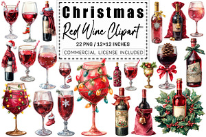 Christmas Red Wine Clipart, a Graphic by CitraGraphics