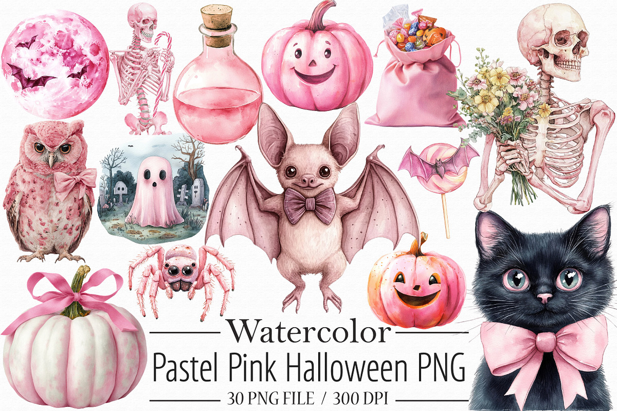 Pastel Pink Halloween PNG Clipart, a Graphic by Libby Wishes (Photo 1 of 6)