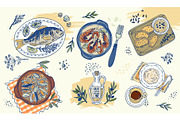 Hand drawn mediterranean food set, a Food Illustration by Zimages (Thumbnail 1 of 3)