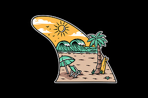 beach view on surfboard fins, an Object Illustration by gunaonedesign