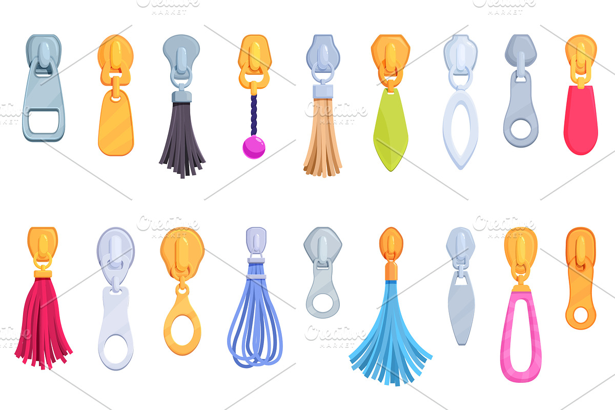 Cartoon zipper pulls. Pullers with, an Illustration by Valerie Bodnar