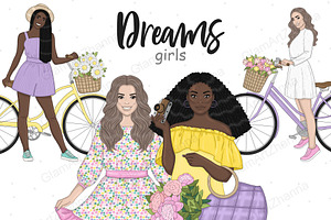 Spring Girl Clipart | Bicycle Woman, a Person Illustration by GlamArtZhanna