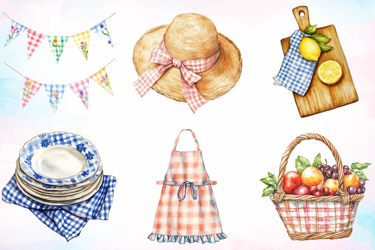 Cottage Gingham Summer Clipart, an Illustration by Canvas Craft (Photo 3 of 4)