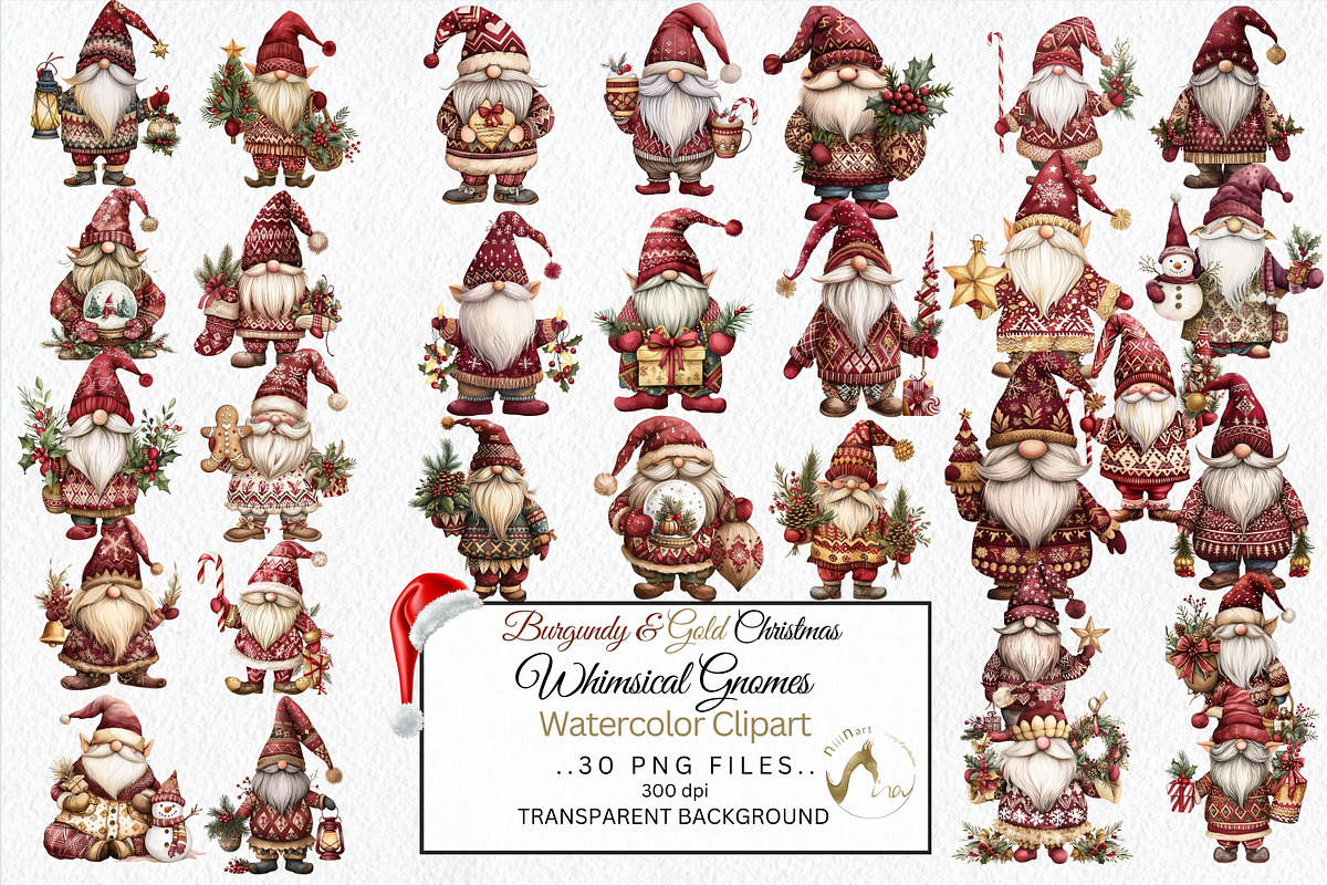 Watercolor Whimsical Gnomes PNG, an Illustration by NiiiNArt (Photo 1 of 6)