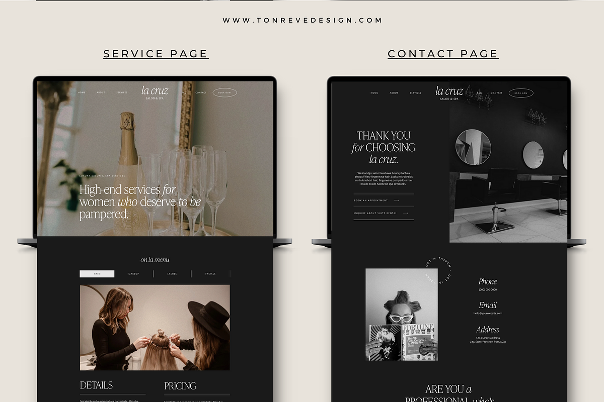 Salon Spa Wix Website Template, Dark, a Wix Template by Ton Rêve Design Studio (Photo 5 of 7)
