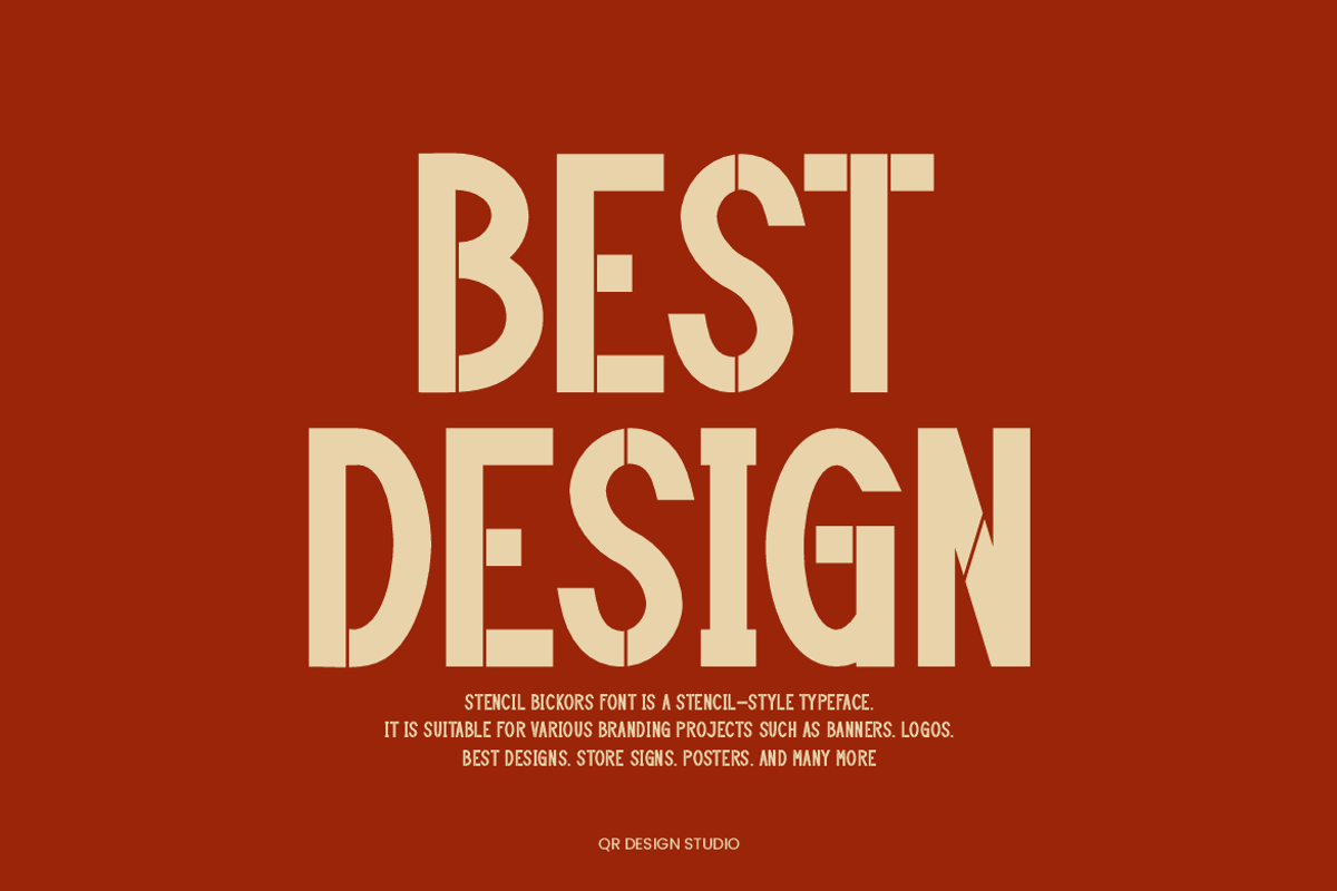 Stencil Bickors Font, a Sans Serif Font by QR Design Studio (Photo 3 of 7)