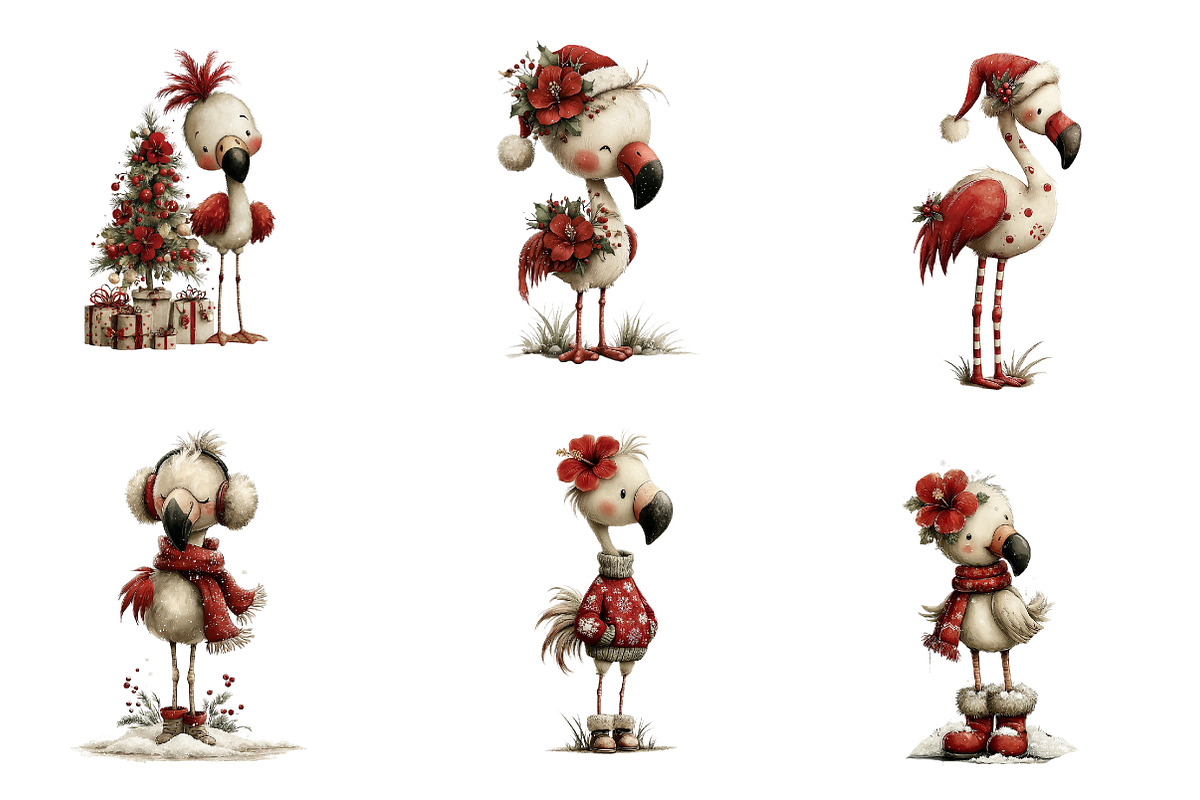 Christmas Flamingo clipart, an Illustration by CreationArt (Photo 2 of 5)