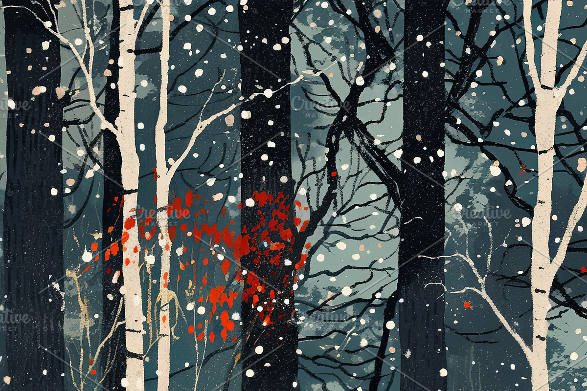 Family enjoying a winter picnic in a snow-covered forest, an Illustration by AS photostudio