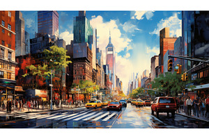 Downtown bustle watercolor, an Architecture Photo by Aimagenarium@gmail.com
