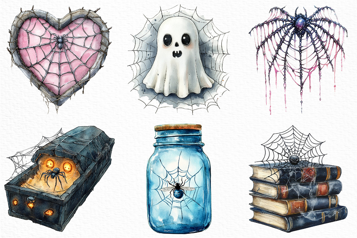 Watercolor Halloween Spider Web PNG, an Illustration by Craft Nest (Photo 3 of 6)
