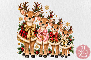 Cute Christmas Reindeer Family PNG