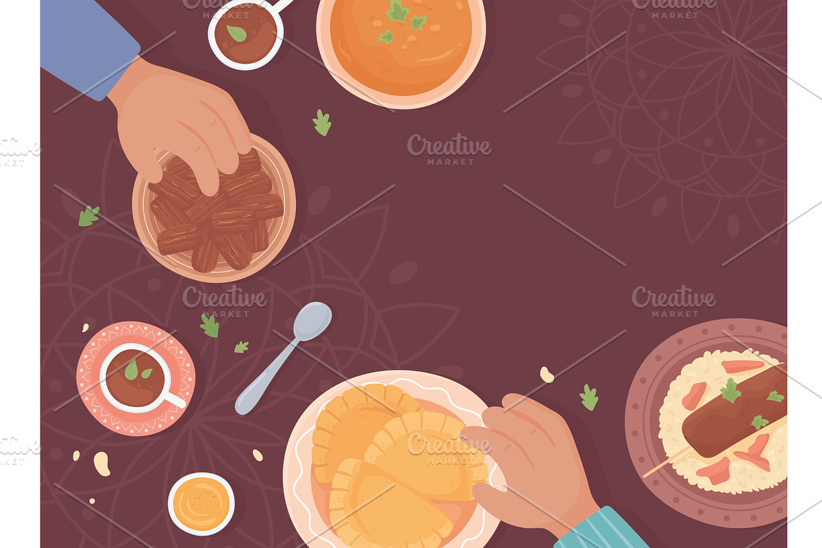 people eating food, a Food Illustration by studiogstock