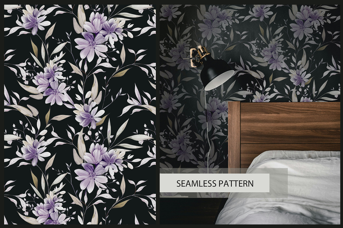 4 Watercolor Purple Seamless Flowers, a Pattern Graphic by Knopazyzy (Photo 5 of 5)