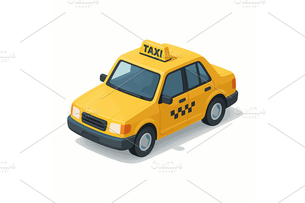 classic yellow taxi cab vector, a Transportation Illustration by AlexArt