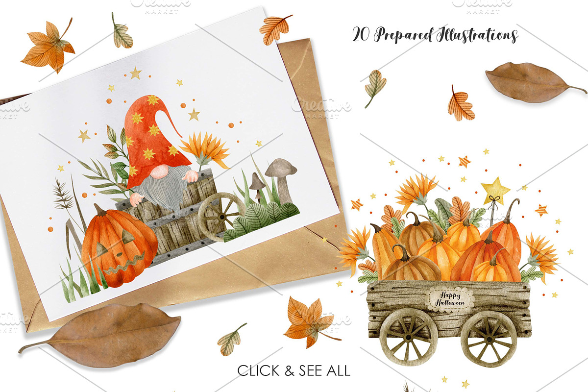Watercolor Gnomes Halloween., a Decorative Illustration by Kira Konoshenko (Photo 3 of 8)