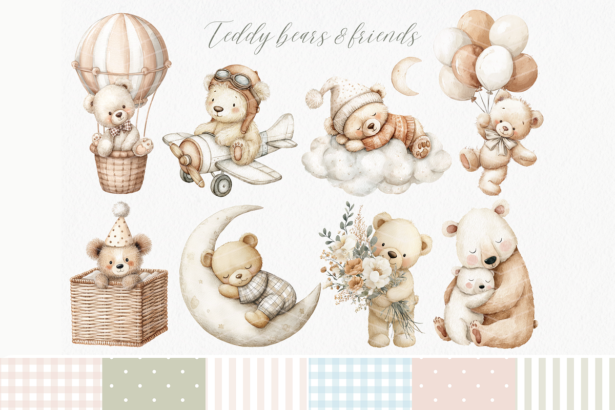 Boho Baby, Teddy Bear Clipart, a Decorative Illustration by ClipArtCharm (Photo 2 of 6)