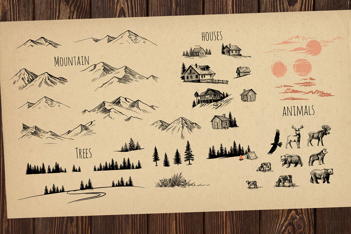 Adventure sketch vector set., an Animal Illustration by bioraven (Photo 10 of 10)