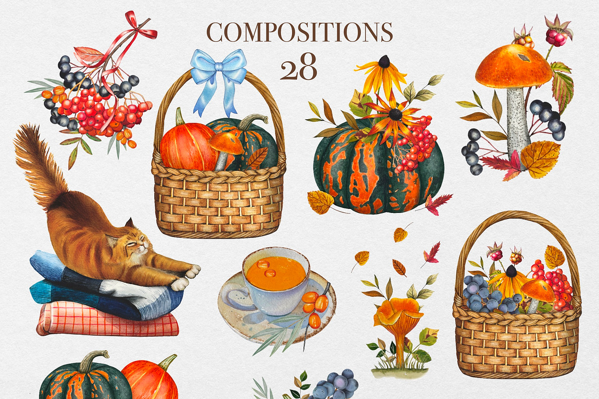 Watercolor Autumn Harvest Clipart, a Seasonal Illustration by DiashaArt (Photo 5 of 17)