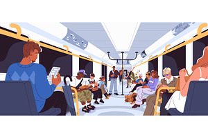 Passengers in metro, subway banner, a Transportation Illustration by PaperTrident