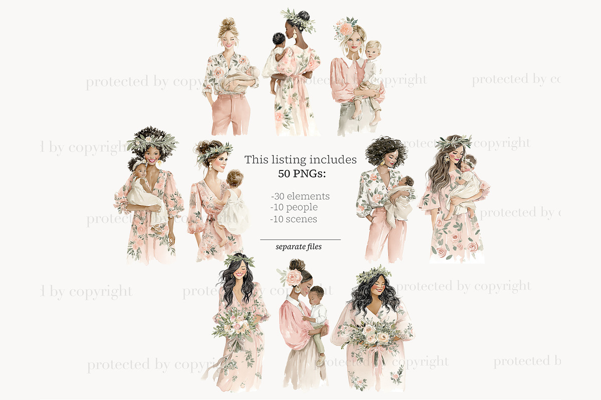 Mothers Day Clip Art | Mom and Baby, a Person Illustration by GlamArtZhanna (Photo 4 of 8)