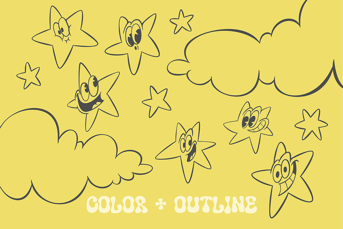 Groovy star characters, an Illustration by Anastasiya Klempach (Photo 4 of 4)