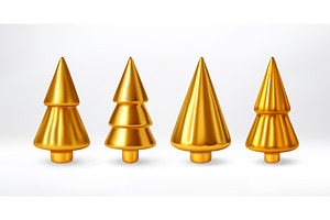 Metallic gold christmas tree models, an Object Illustration by Abscent