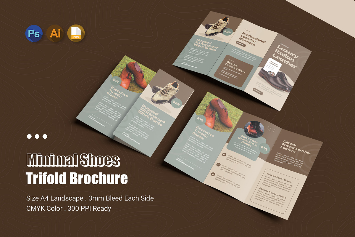 Minimal Shoes Trifold Brochure, a Brochure Template by Esensifiksi.studio