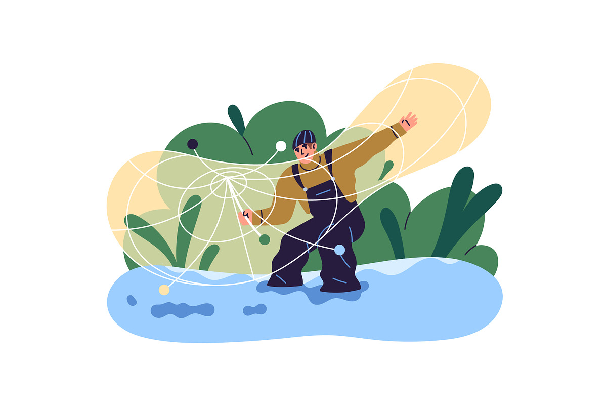 Fishermen catch fish, fishing set, a Person Illustration by PaperTrident (Photo 2 of 9)