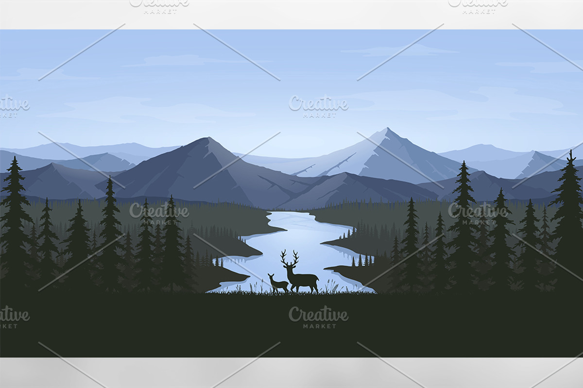 Deers and the Landscape Vector, an Animal Illustration by Wandery Supply (Photo 2 of 4)