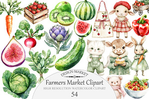 Watercolor Farmers Market Clipart, an Illustration by Design Market