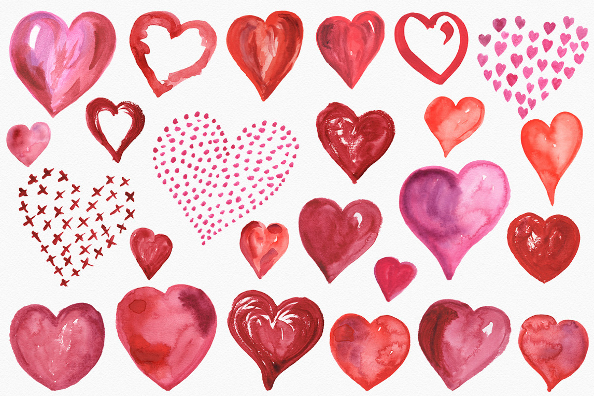 Lovely Hearts Watercolor Clipart, an Illustration by Rad Fonts (Photo 3 of 6)