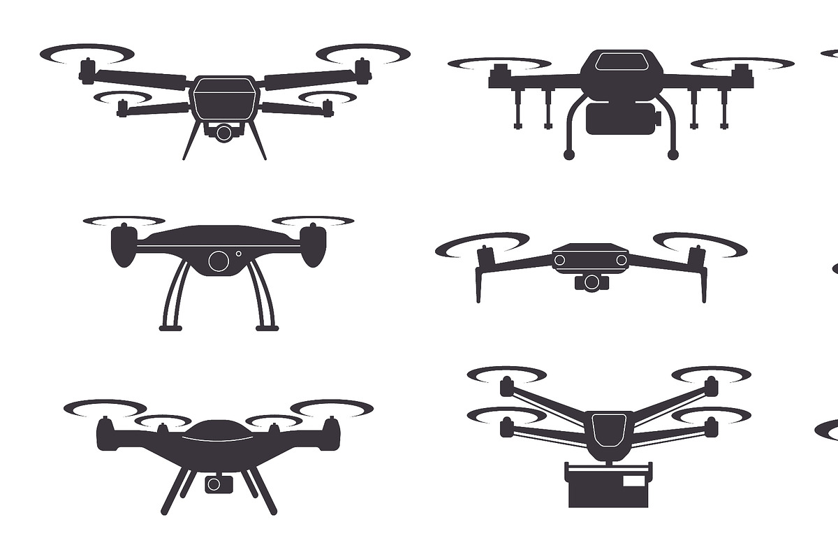 Drone icons. Black silhouettes, a Transportation Illustration by YummyBuum (Photo 3 of 3)