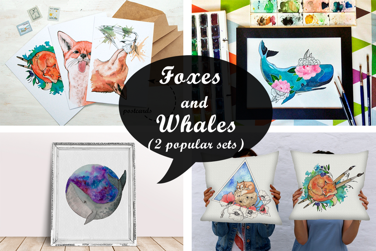 Foxes & Whales (2 watercolor sets), an Animal Illustration by 4erta (Photo 1 of 10)