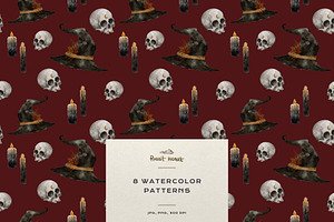 Hats & Skull Watercolor Patterns Set