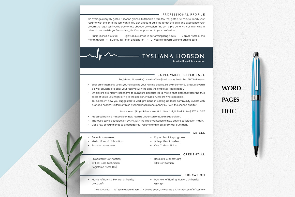 Modern Nurse Resume Template Word, a Resume Template by Career Canvas (Photo 8 of 11)
