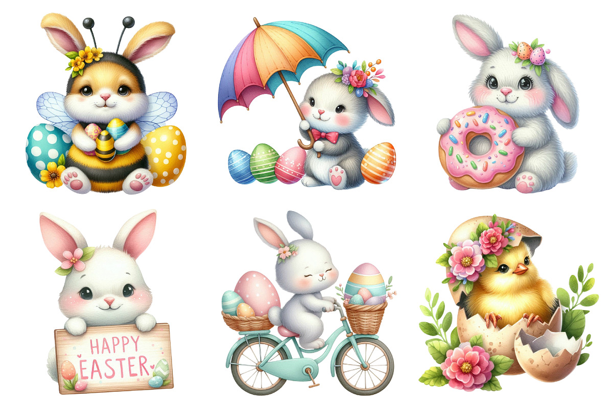 Happy Easter Watercolor Clipart, an Illustration by Daily.Designs (Photo 4 of 5)