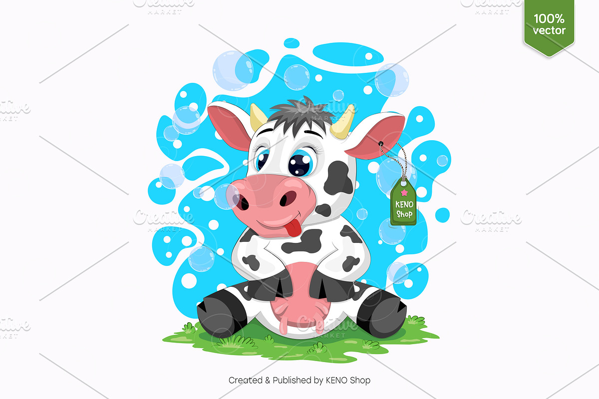 Cute cartoon cow. Tshirt, PNG., an Animal Illustration by KENO Mascots (Photo 2 of 4)