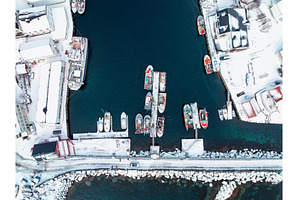 Aerial winter view of a small harbor, a Nature Photo by den-belitsky
