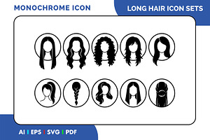Long Hair Vector Illustration Set, a Solid Icon by Fontmine Studio