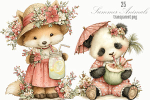 Summer Animals Whimsical Clipart, a Seasonal Illustration by Designking