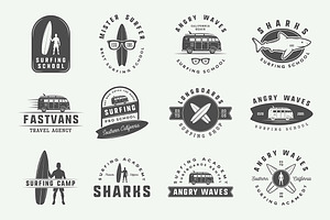 Set Of Vintage Surfing Emblems