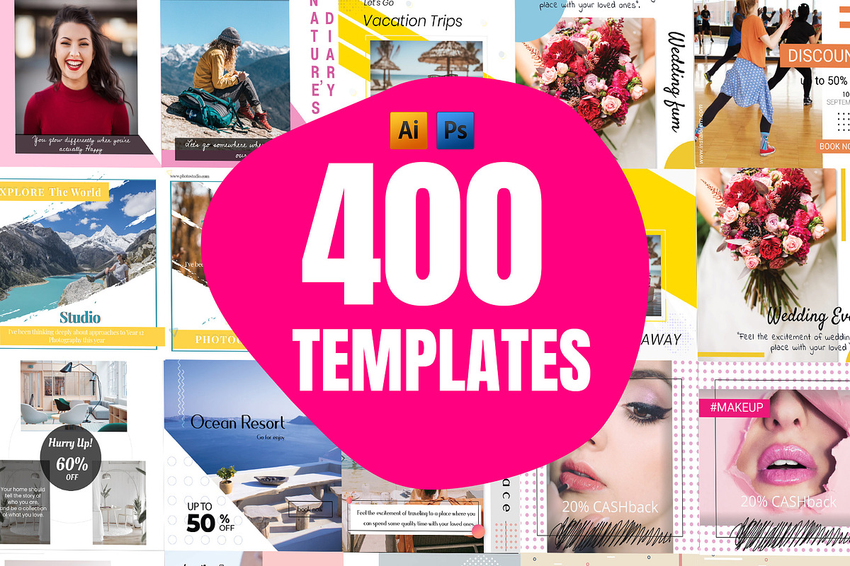 400 Instagram Templates Bundle, a Social Media Template by Mehul Munjani (Photo 1 of 22)
