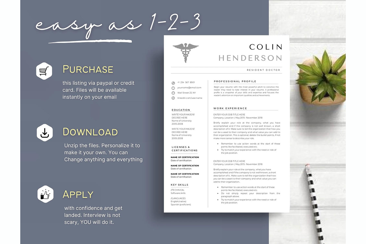 Doctor Resume Template Word,, a Resume Template by Climbwithelevator (Photo 6 of 6)
