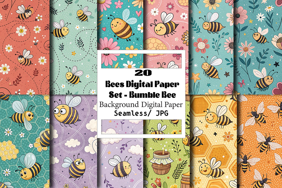 Bees Digital Paper Set - Bumble Bee, a Pattern Graphic by Wow Magic
