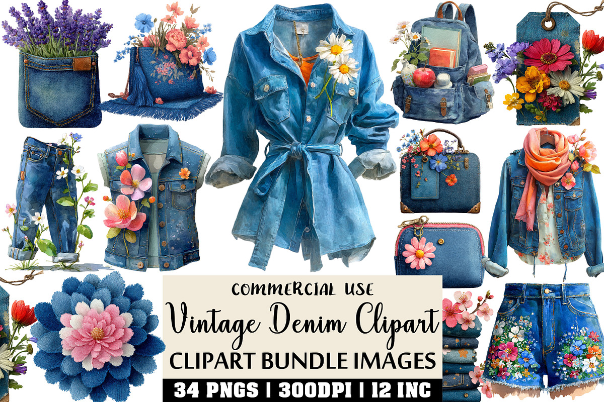 Vintage Denim Clipart, an Illustration by Craft Nest (Photo 1 of 6)